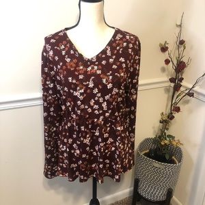 NEW CATO Floral Peplum Long Sleeve Blouse L